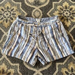 ARTISAN NY Women's 4 Striped 100% Linen Drawstring Shorts Blue White Pink